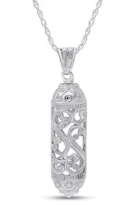 Authentic Radiant Sanctuary: The 14K White Gold Plated Jewish Mezuzah Pendant Necklace