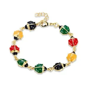 Authentic Gold Plated Bracelet LadyBug Charm Good Luck Adjustable Lobster 8' 3.2MM L166