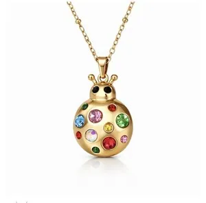 Authentic Sacred Scarlet Guardian: Enchanted Yellow Gold Plated Ladybug Pendant Necklace