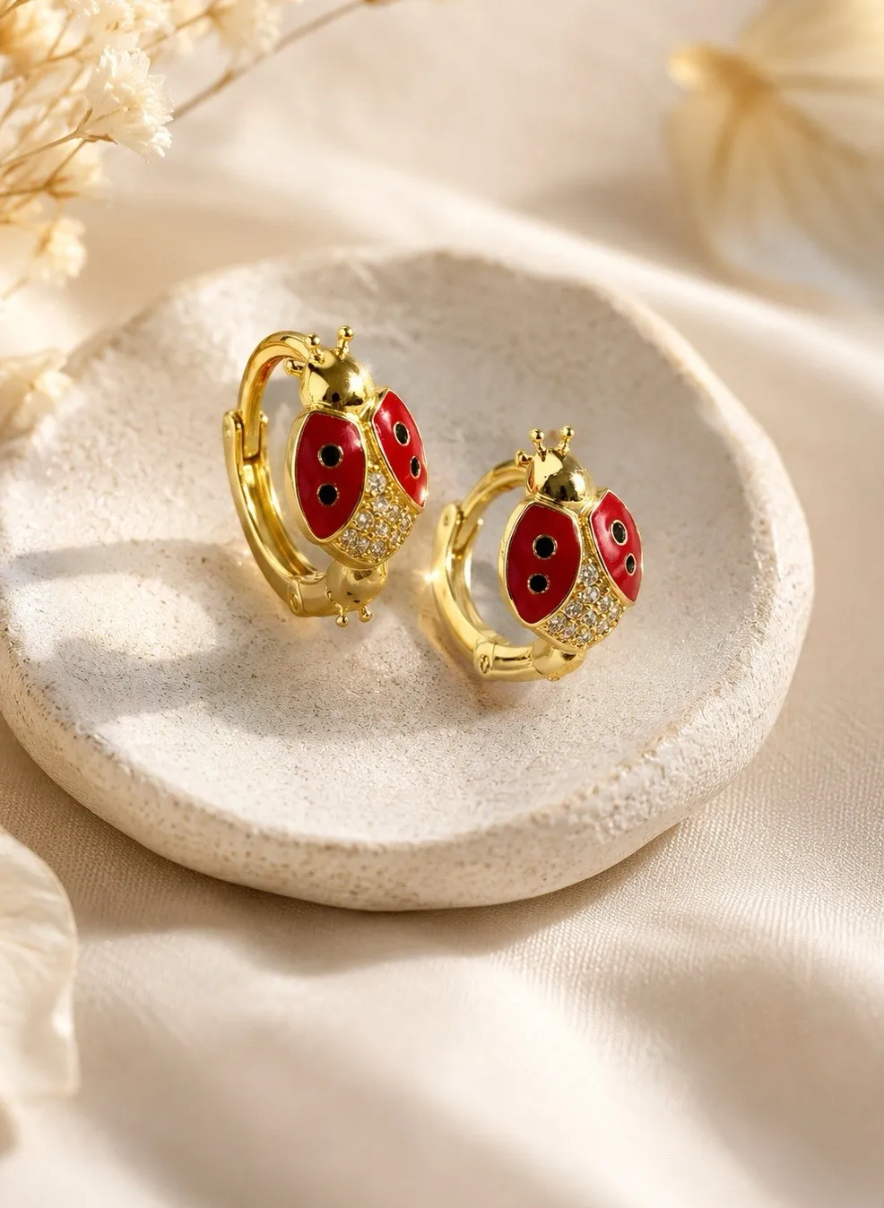 Authentic Ladybug's Magical Blessings: 14k Gold Plated Hypoallergenic Earrings for the Young Heart