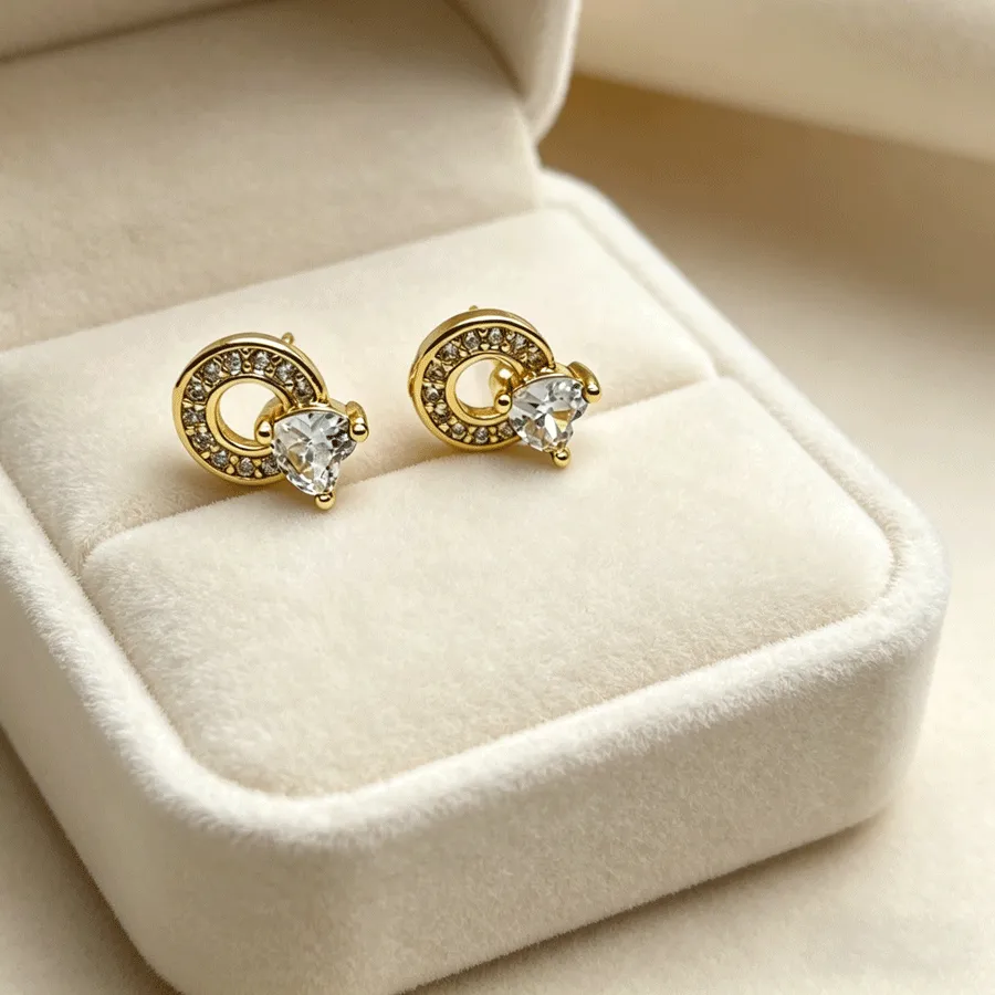 Authentic Radiant Dual-Flame Heart Halo Stud Earrings