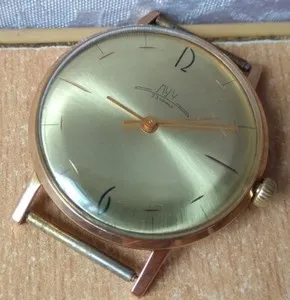 Authentic Rare Luch wrist mens watch AU 20 Jewels 23 Slim Gold plated USSR retro