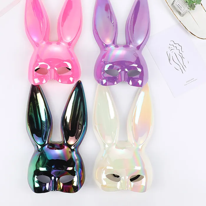 Authentic Rabbit Mask Cosplay Masquerade Mask Easter Bunny Colorful Mask Halloween Bar Nightclub Sexy Half Face Mask Jewelry