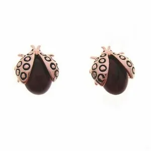 Authentic Jewelry - 18K Rose Gold Plated Ladybug Stud Earrings (FE072)