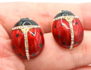 Authentic Vintage MMA CMA Sterling Silver 925 Gold Plated Enamel Ladybug Earrings 8.05gr