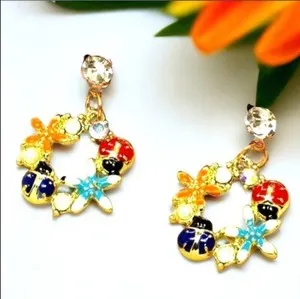 Authentic Blossoming Good Fortune: Majestic Ladybug Crystal Earrings