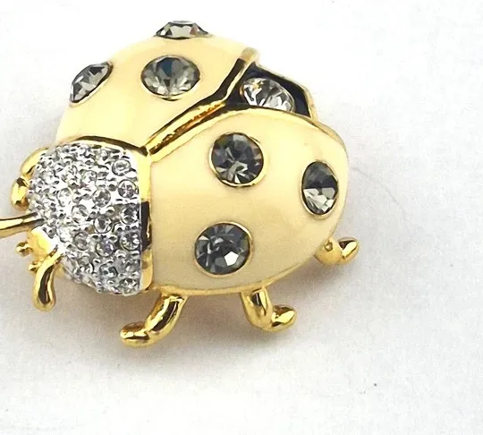 Authentic 2Ct Round Cut Real Moissanite Ladybug Shape Brooch Pin 14K Yellow Gold Plated