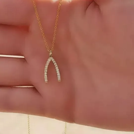 Authentic Celestial Arc Wishbone Moissanite Talisman in 14K Gold-Plated Silver