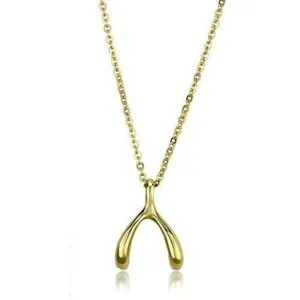 Authentic Yellow Gold Plated Wishbone Pendant Necklace 16"