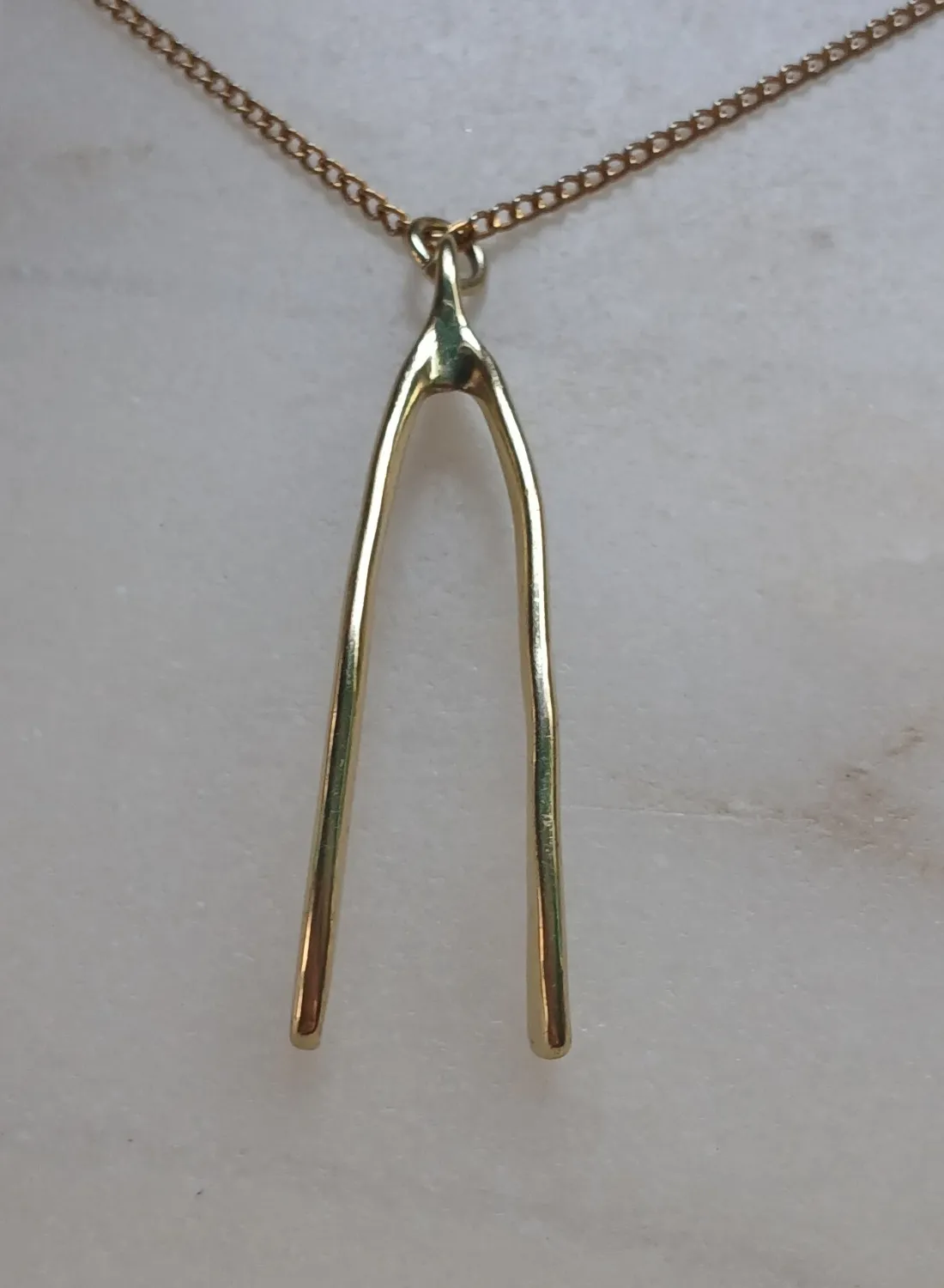 Authentic Gold Plated 16" Lucky 2" Wishbone Pendant Other