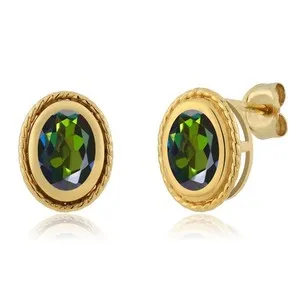 Authentic Enchanted Forest Green Topaz Studs – Gold‑Plated Silver Magic