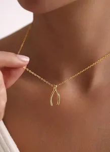 Authentic Gold Plated Wishbone Necklace Good Luck Necklace Birthday For Girls