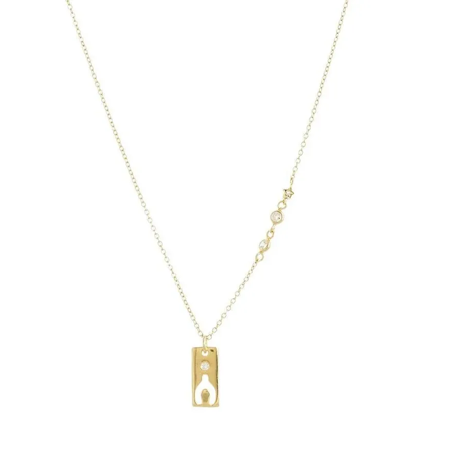 Authentic Yellow Gold Plated Sterling Cz Wishbone Cut Out Bar Pendant
