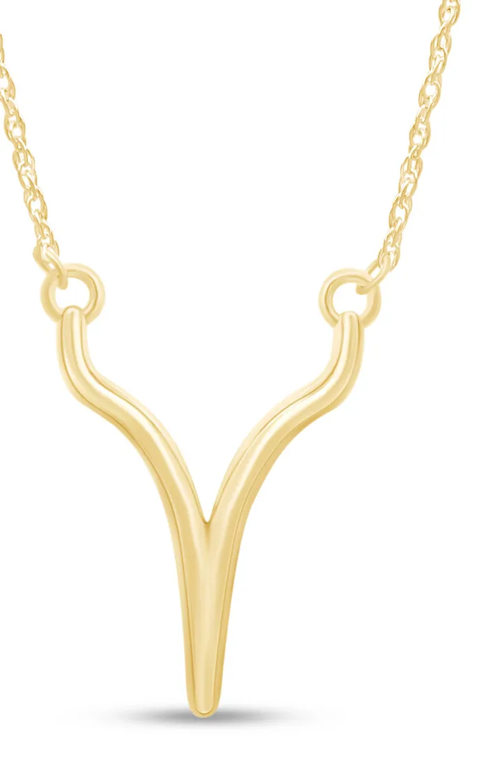 Authentic Wishbone Pendant Necklace 14k Gold Plated 925 Sterling Silver, 18" Chain
