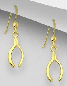 Authentic Golden Wishbone Dangle Earrings of Fortune and Alignment
