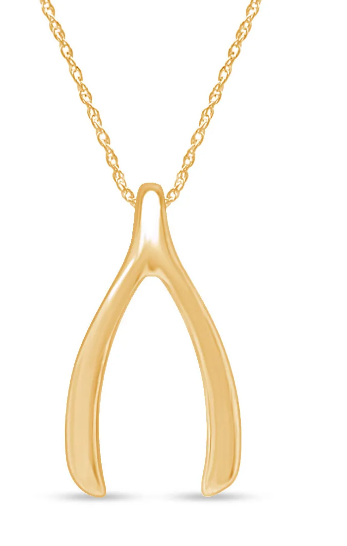 Authentic Wishbone Pendant Necklace in 14K Yellow Gold Plated Sterling Silver