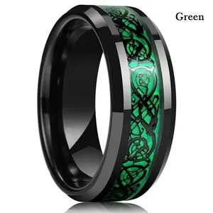 Authentic Men Women Gold Plated Blue Black Red Stainless Steel Celtic Dragon Band Ring 8mm