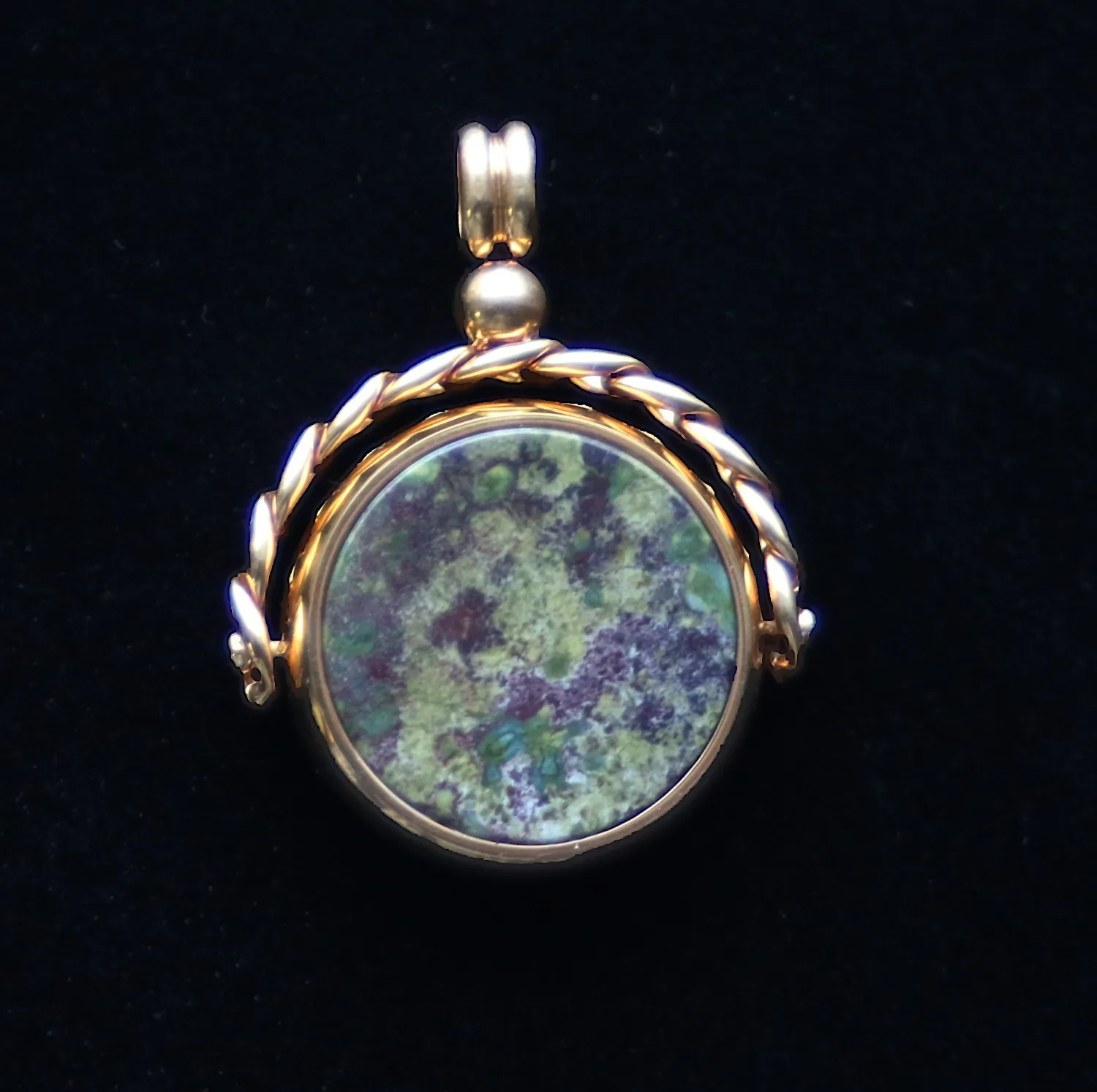 Authentic Whispers of Ancient Power - Gold Plated Dragon Blood/Onyx Spinner Pendant