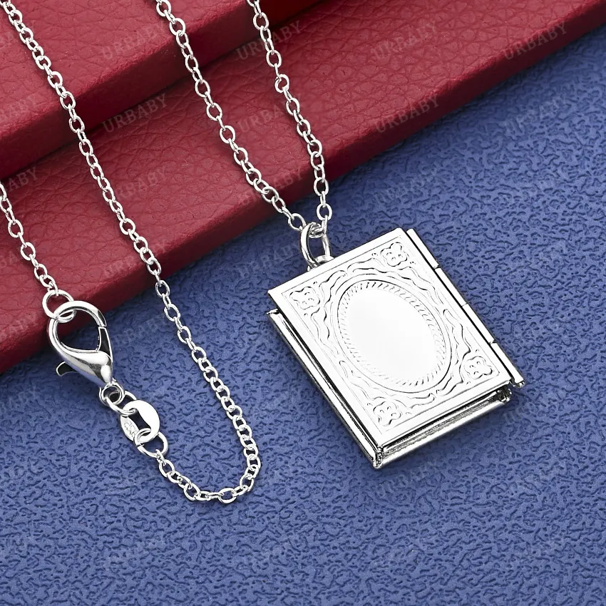 Authentic URBABY 40-75cm 925 Sterling Silver Book Pendant Necklace Creativity Gifts Street All-match Party And Daily Wear