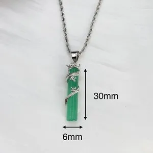 Authentic 18k Gold Plated Pea Green Jade Dragon Pendant Necklace- RopeChain