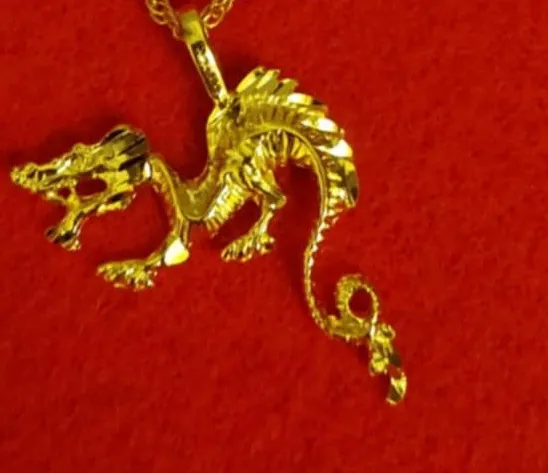 Authentic 14KT GOLD PLATED CHINESE DRAGON CHARM PENDANT WITH 16" ROPE CHAIN NECKLACE- 2152