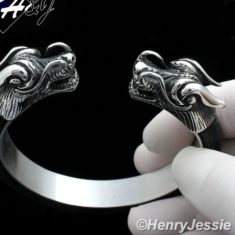 Authentic MEN 12mm Black/Gold Plated Dragon Head Leather Adjust Bracelet