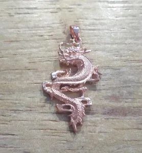 Authentic 24MM 14K ROSE GOLD-PLATED 925 SILVER CHINESE ASIAN LÓNG RYÛYONG DRAGON PENDANT