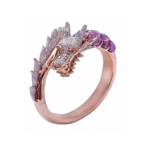Authentic Zodiac Dragon Rhinestone Ring Rose Gold Plated Ring Jewelry US8
