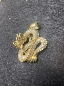 Authentic Ice Out 3D Dragon Gold Plated Pendant