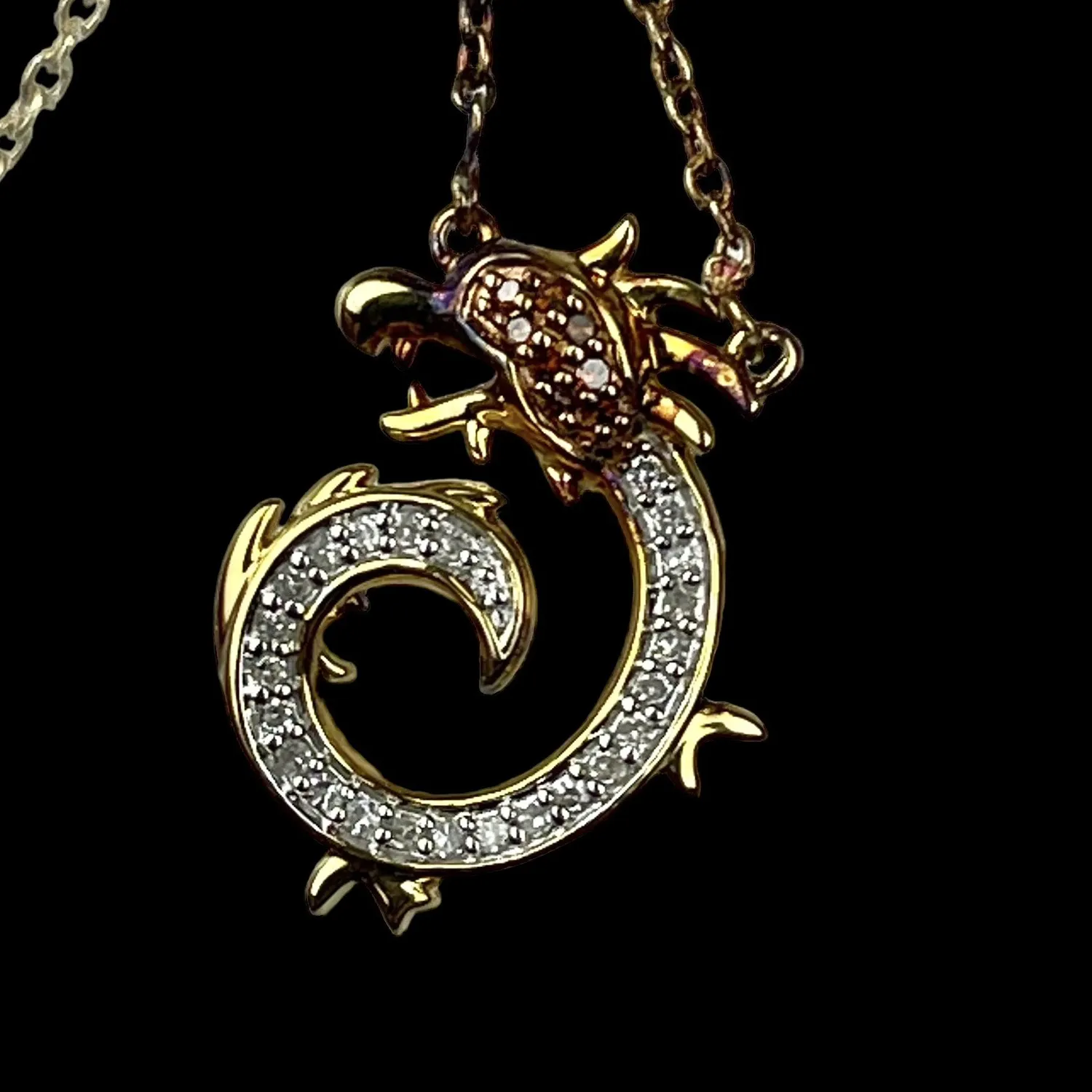 Authentic Diamond Dragon Pendant in 14K Gold Plated 925 Sterling Silver Retail $1299 Macys