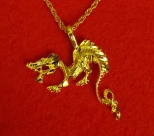 Authentic The Imperial Dragon Talisman: 14kt Gold Plated Pendant and Rope Chain