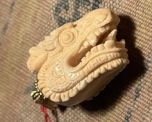 Authentic Indonesian Carved Dragon Head Pendant With Gold Plated Pendant Holder