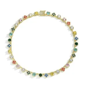 Authentic Gold-plated four-leaf clover necklace set with coloured cubic zirconia