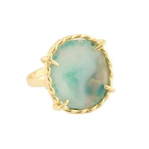 Authentic Radiant Crystal Geode Geometries Gold Plated Adjustable Ring