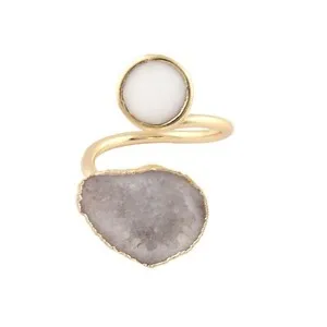 Authentic Aura of the Earth: Gold-Plated Geode Druzy Chalcedony Ring