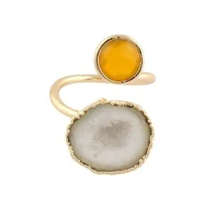 Authentic Radiant Earth Geode Druzy and Hydro Quartz Adjustable Ring