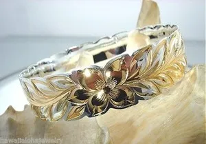 Authentic The Golden Crown of Anuenue: Royal Maile Lei Bangle