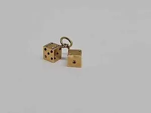 Authentic Vintage 14K Yellow Gold Plated Rolling Two Dice Charm Pendant With Chain 18" in
