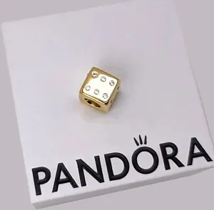 Authentic 100% Authentic PANDORA 14k Gold Plated Sparkling Lucky Dice Charm 761269C01