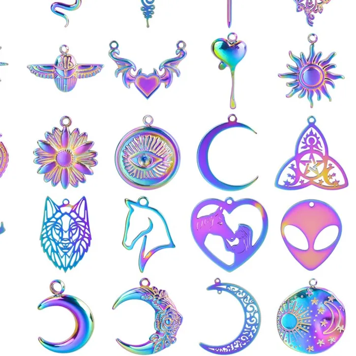 Authentic 5Pcs Rainbow Flower Moon Pendant Jewelry Making Supplies Diy Necklace Earrings Bracelets Accessories