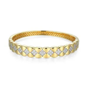 Authentic 6.75" Gold-Plated Quilted Pattern Cuff Bracelet CZ Charles Garnier