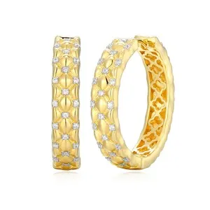 Authentic Radiant Quilt of Light Gold-Plated CZ Hoops