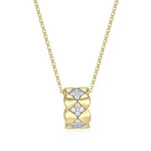 Authentic Mystic's Embrace The Enchanted Gold- Plated Quilted Pattern Cz Pendant Necklace