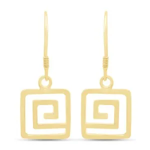 Authentic Eternal Labyrinth of the Sun: 14K Gold-Plated Greek Key Dangle Earrings