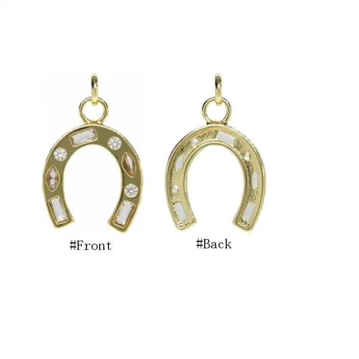 Authentic 10Pcs Geometric Horseshoe Metal Cubic Zirconia Gold Color Copper Invisible Setting Pendant Wholesale Jewelry Charms PM53295