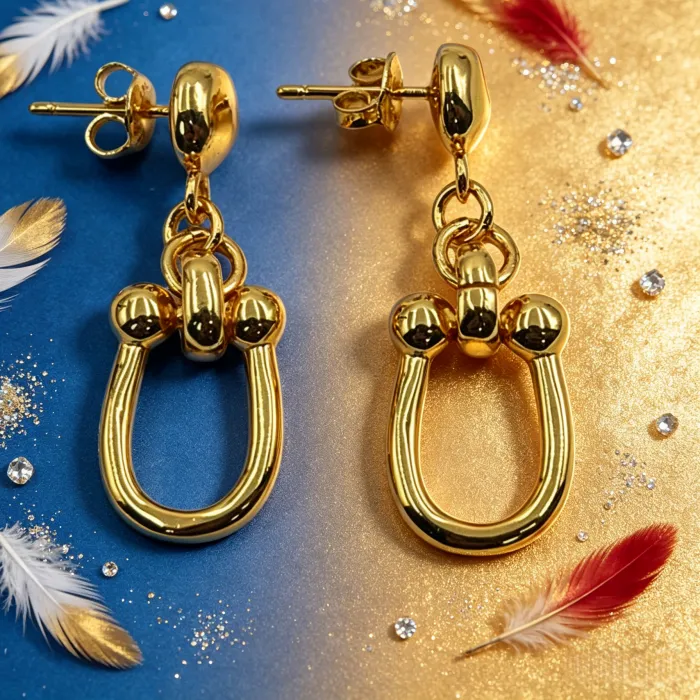 Authentic Gold Horseshoe Charm Drop Earrings