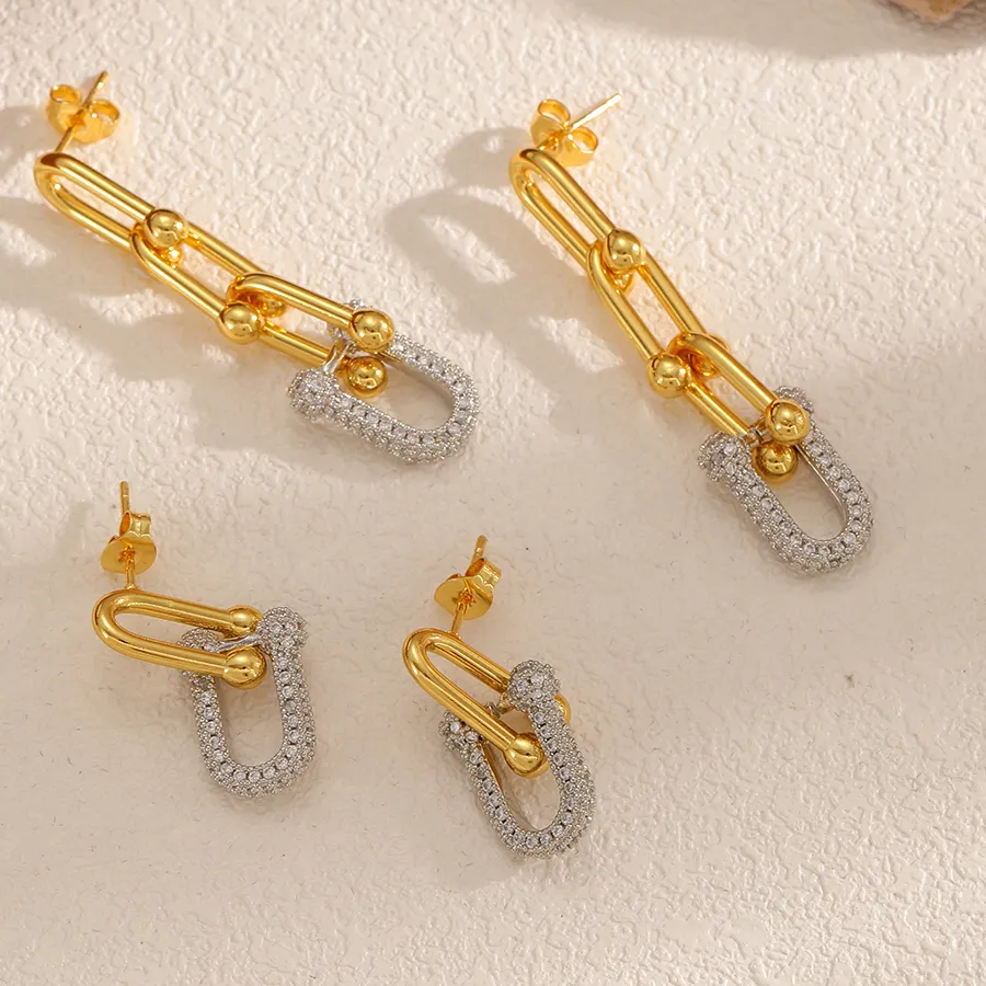Authentic New Sparkling Zircon Pendant Horseshoe Buckle Earrings Stainless Steel High Jewelry Party Gift For Women