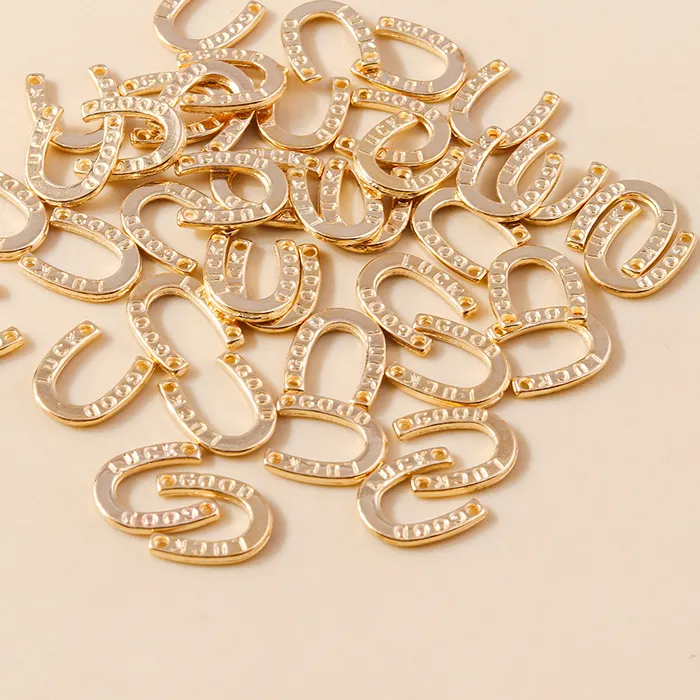 Authentic Leslie 50pcs Gold Color Good Luck Horse Shoes Charm Pendants for Handmade Jewelry Original Necklaces Bracelet Accessories