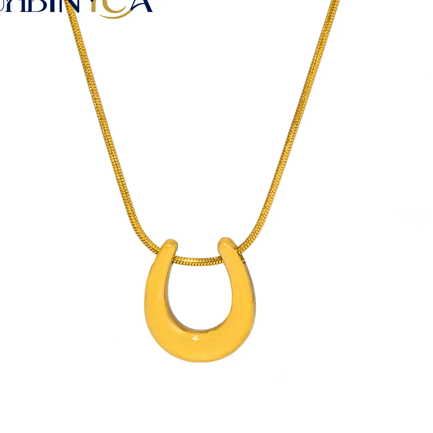 Authentic Minimalist U-shaped Horseshoe Pendant Necklace for Women, Stainless Steel Gold-plated Jewelry