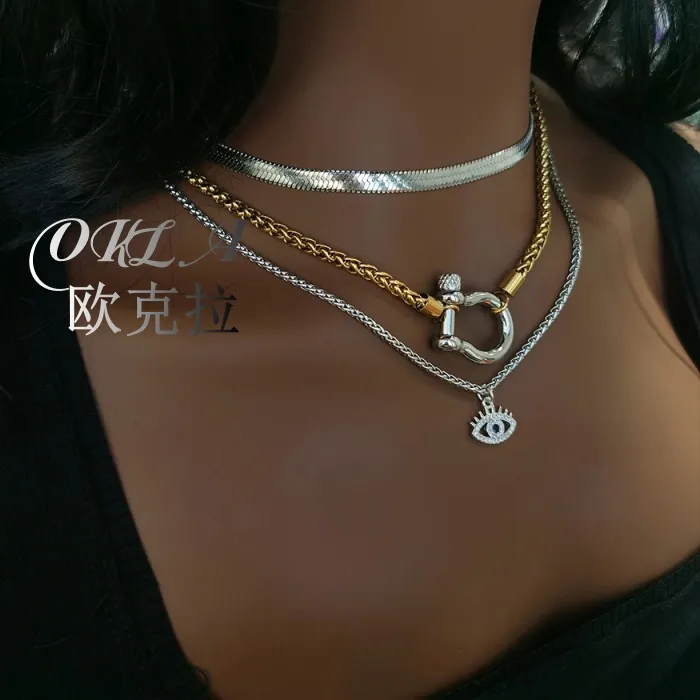Authentic Non Tarnish Waterproof Jewelry 18K Gold Plated Stainless Steel Rope Chain Choker Necklace Two Tone Horseshoe Necklace YF3383